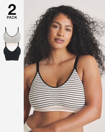 Pretty Secrets 2 Pack Knitted Stripe Comfort Tops - Black/Black Stripe