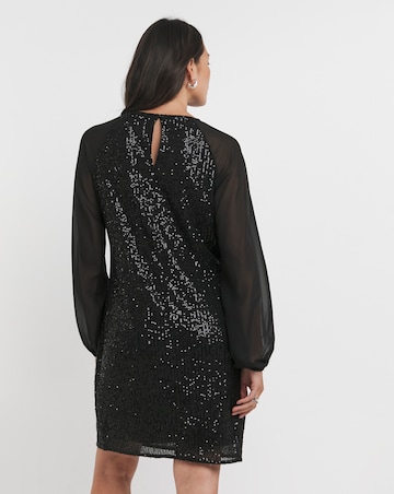 Sheer Detail Sequin Shift Dress