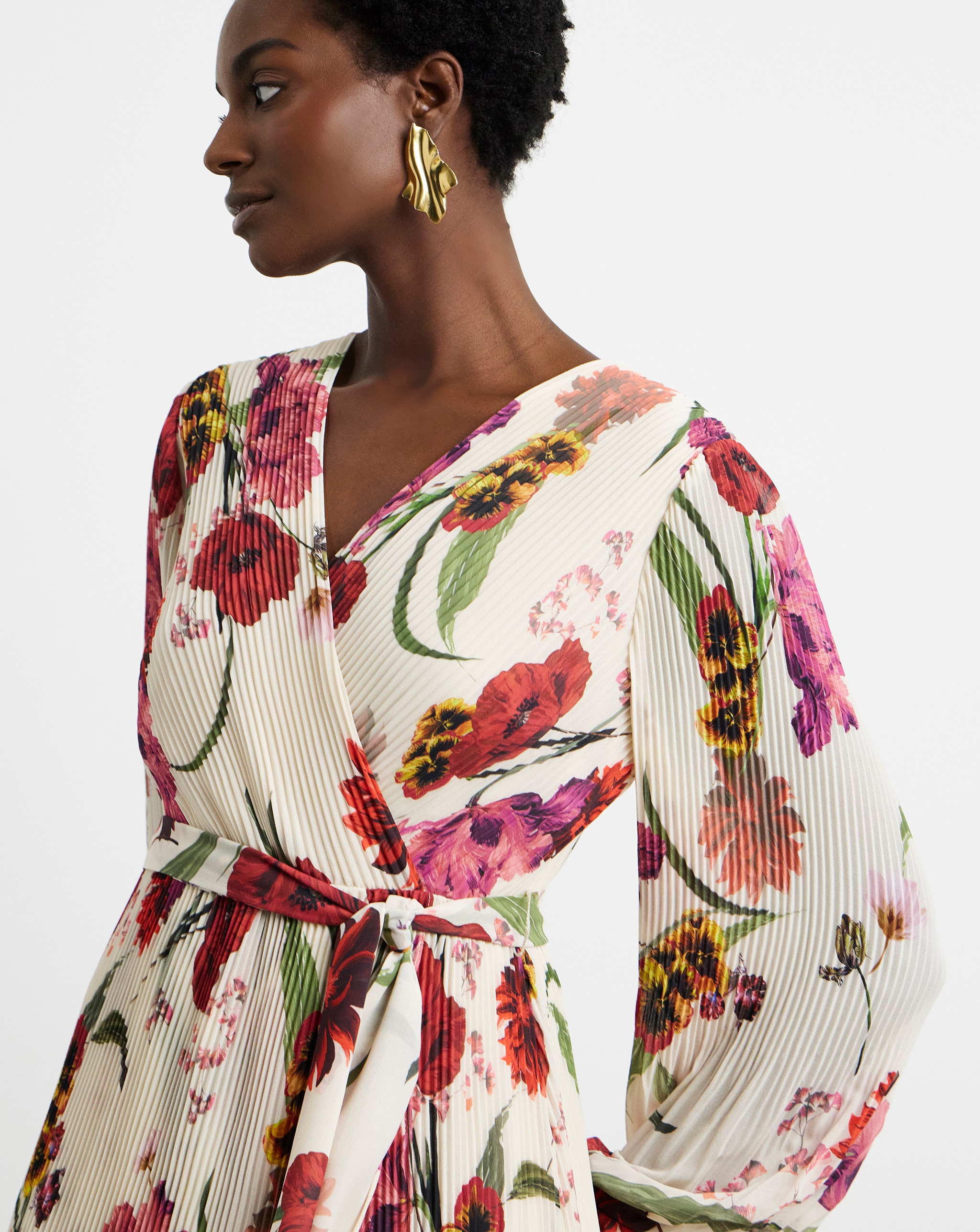 Lady wearing a floral print dress