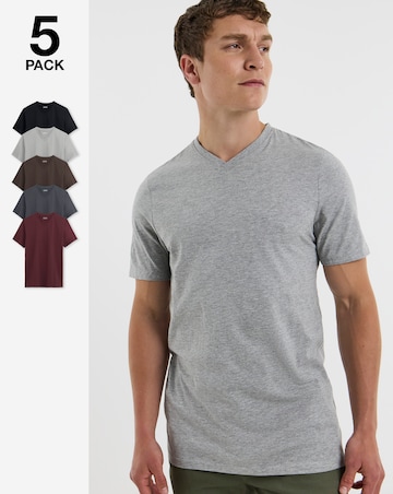 5 Pack Multi V Neck T-Shirts Long