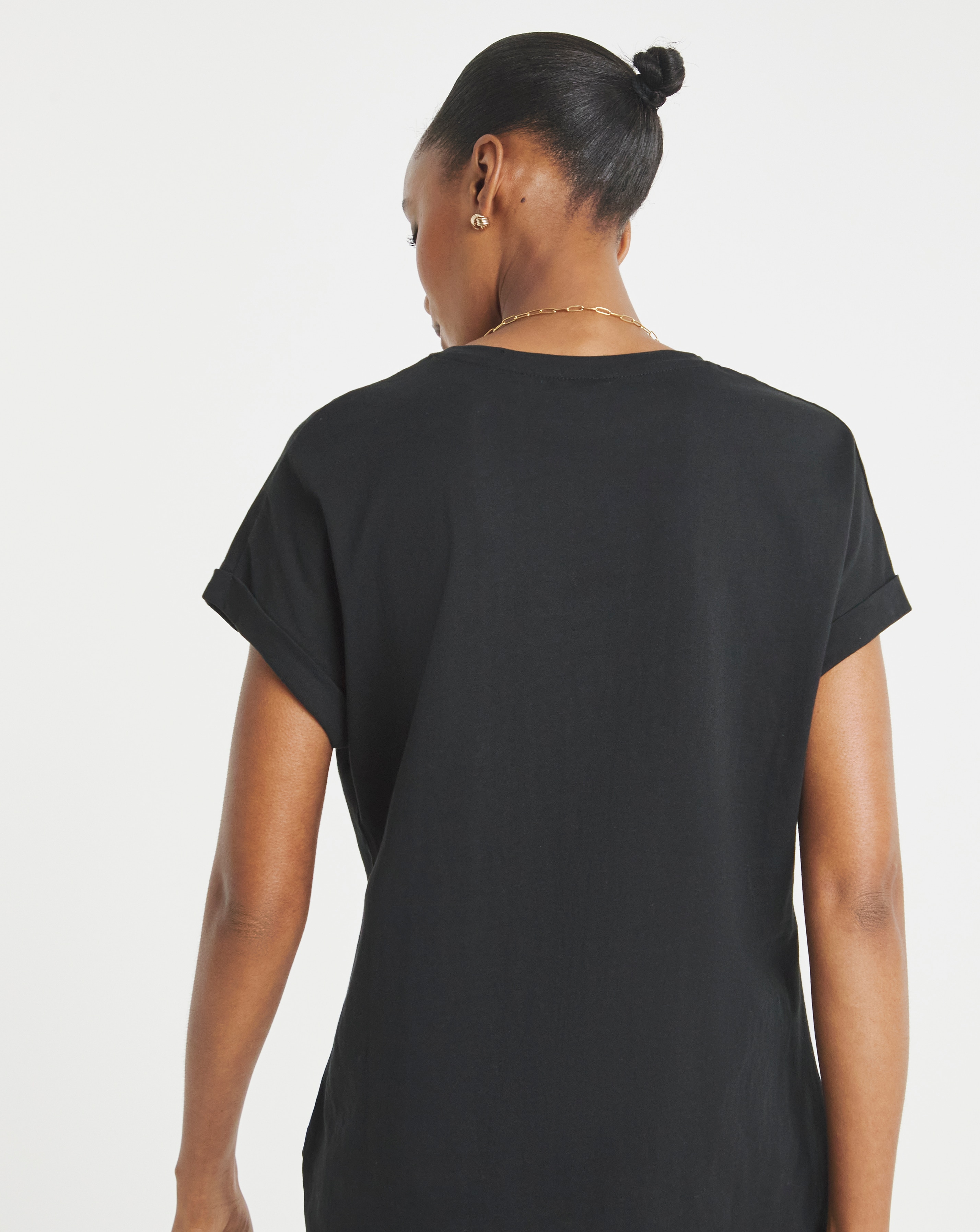 Black Longline Short Sleeve Curved Hem Top | JD Williams