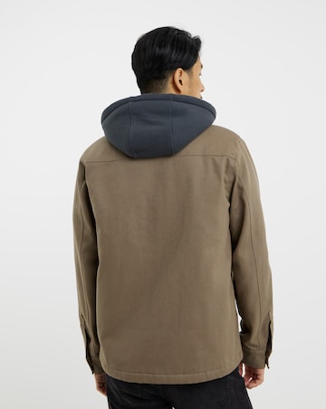Hooded Borg Lined Twill Overshirt