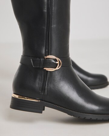 Heavenly Soles Cameron Knee High Buckle Boots - Wide Fit (E) & Super Curvy Calf