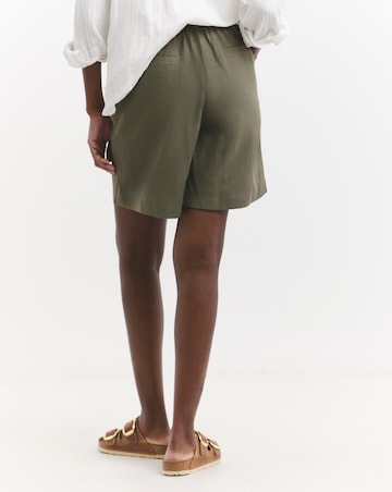 Khaki Linen Mix Knee Length Shorts
