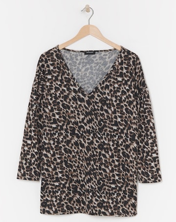 Leopard Print Soft Touch V Neck Longline Top