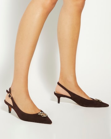 Dune Context Brown Suede Embellished Slingback Kitten Heels Standard Fit