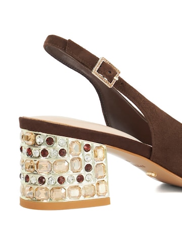 Dune Catharine Brown Suede Slingback Jewel Embellished Block Heel