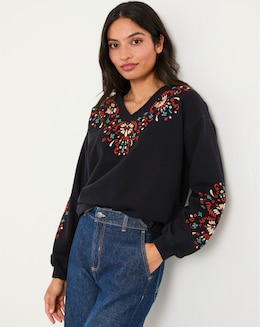 FatFace Embroidered V Neck Jumper