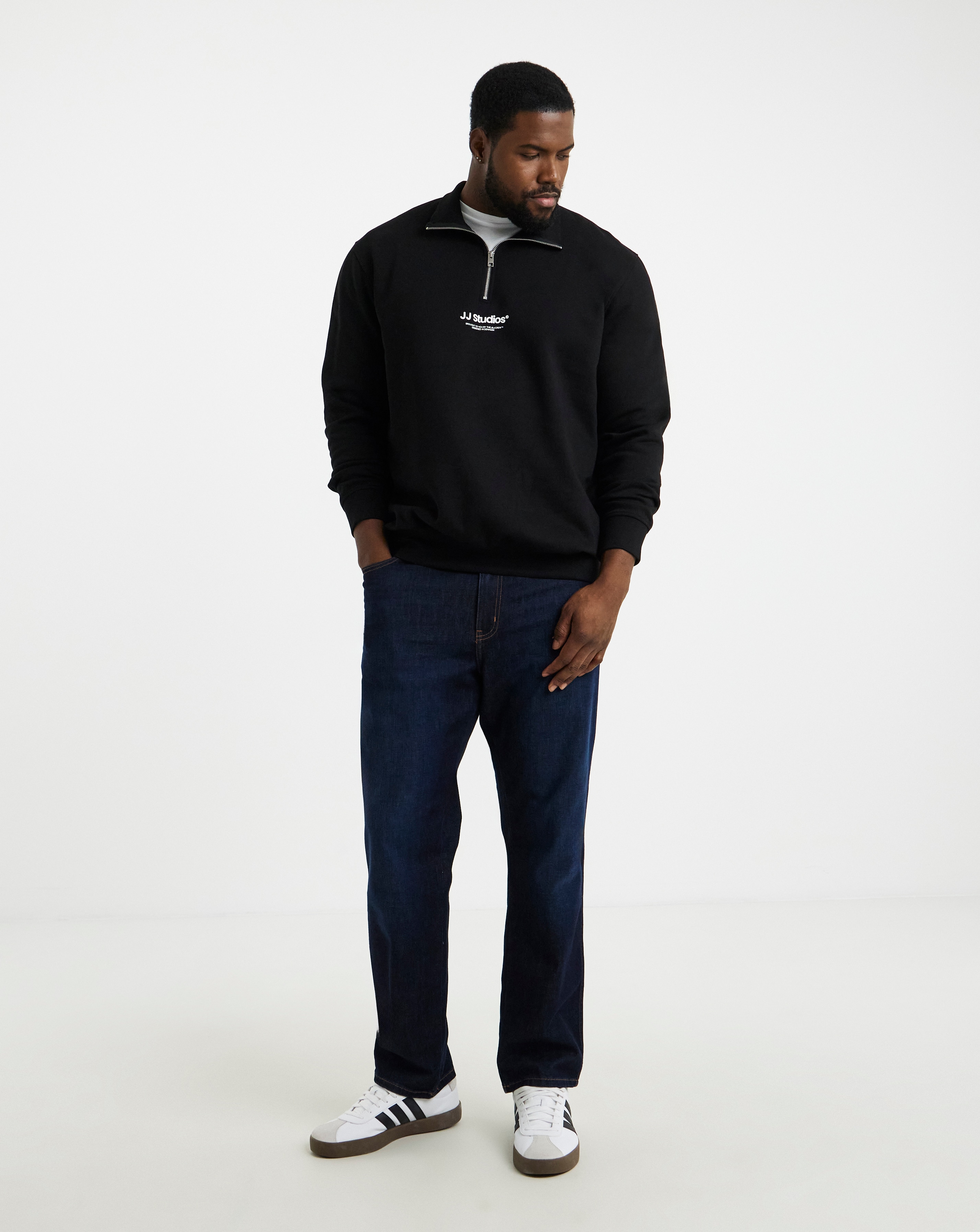 Jack & Jones Soho 1/4 Zip Sweatshirt - Black | JD Williams