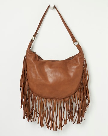 FatFace Dawson Crescent Leather Tassel Bag
