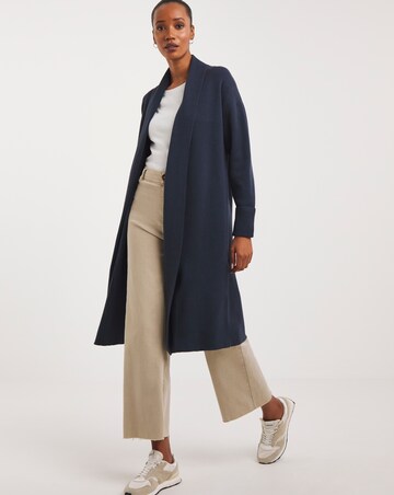 Navy Collar Detail Longline Coatigan