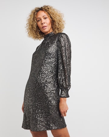 High Neck Sequin Shift Dress
