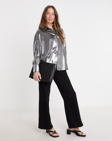 Womens Metallic Long Sleeve Shirt - Silver