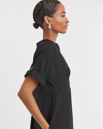 Collarless Placket Detail Smock Midi Dress