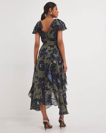 Joanna Hope Khaki Floral Chiffon Tiered Midi Dress