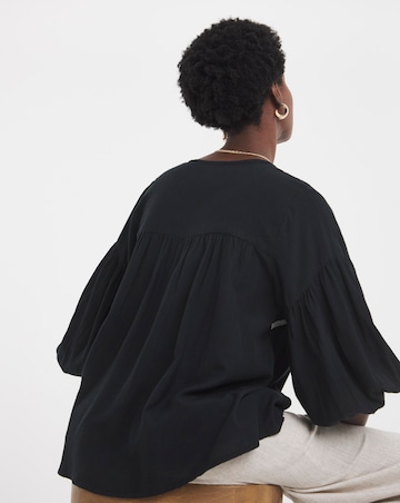 Contrast Embroidery Button Through Top