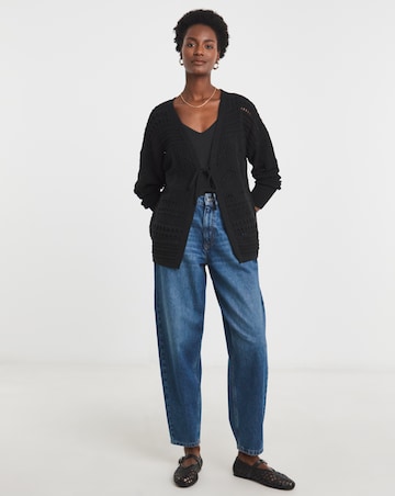 Black Tie Front Crochet Cardigan