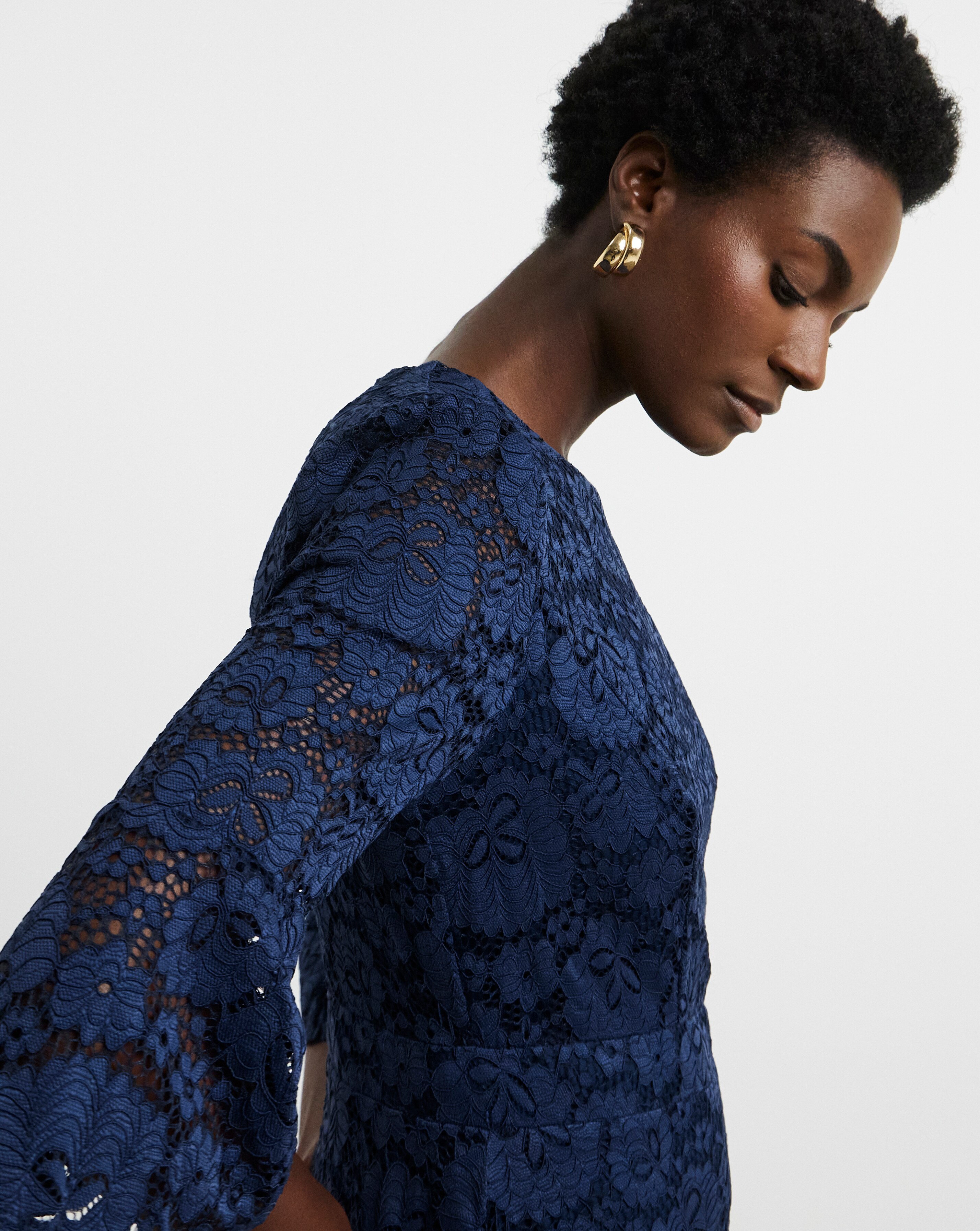 Joanna Hope Fluted Sleeve Stretch Lace Midi Dress | JD Williams