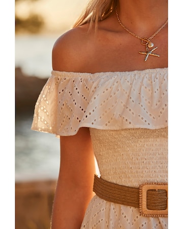 Sosandar Broderie Bardot Belted Midi Dress