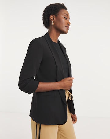 Black Ruched Sleeve Blazer