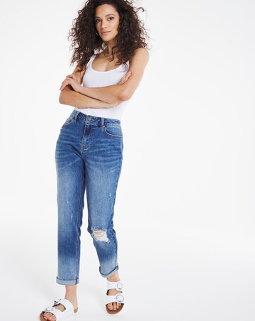 Fern Dark Stonewash Slim Ripped Boyfriend Jeans