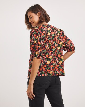 Multi Floral Cotton Flex V Neck Top