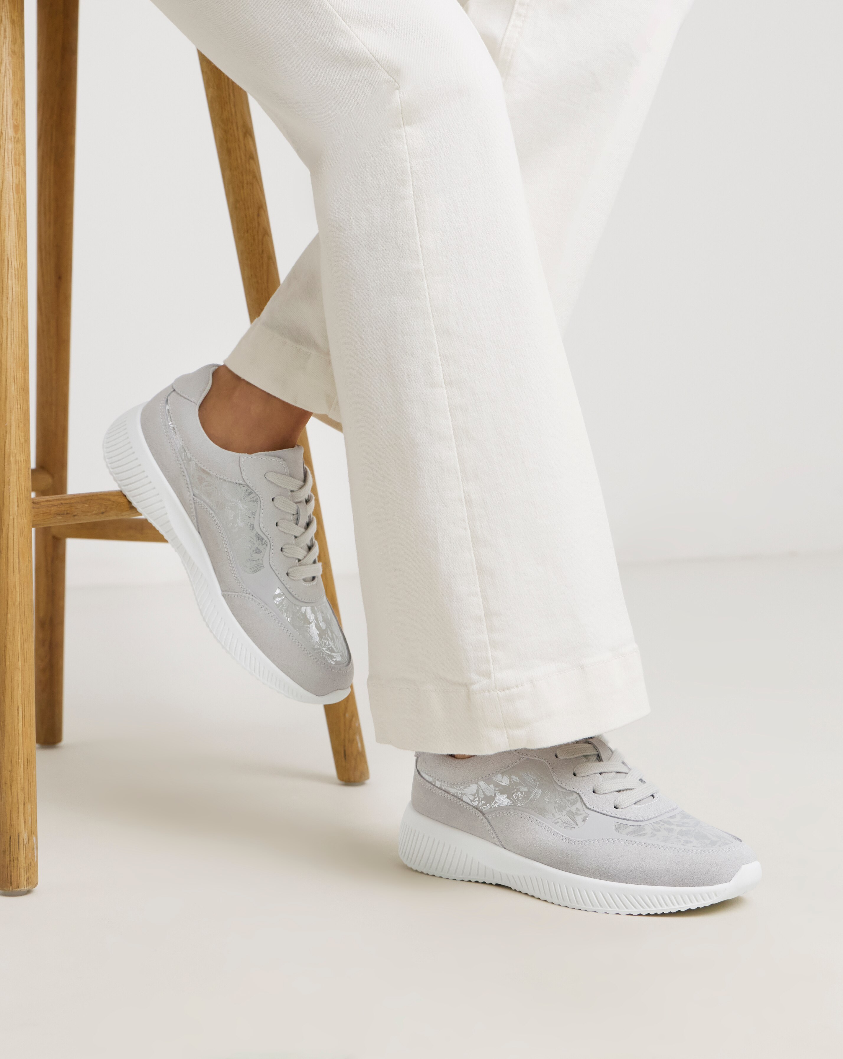 Heavenly Soles Rosetta Lace Up Patterned Leather Trainer - Wide Fit (E ...
