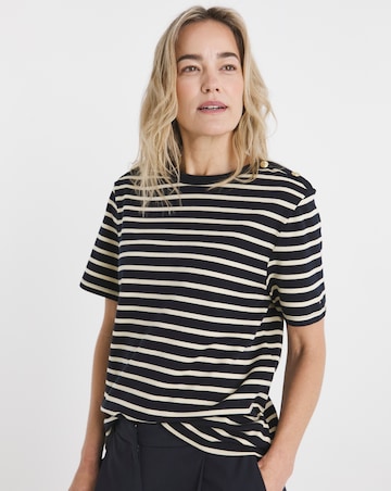 Tommy Hilfiger Stripe Gold Button Crew Neck Short Sleeve T- Shirt