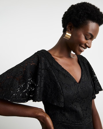 Joanna Hope Black Angel Sleeve Stretch Lace Midi Dress