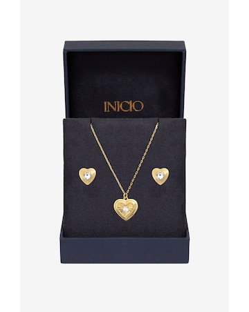 Inicio Gold Crystal Ridged Heart Set