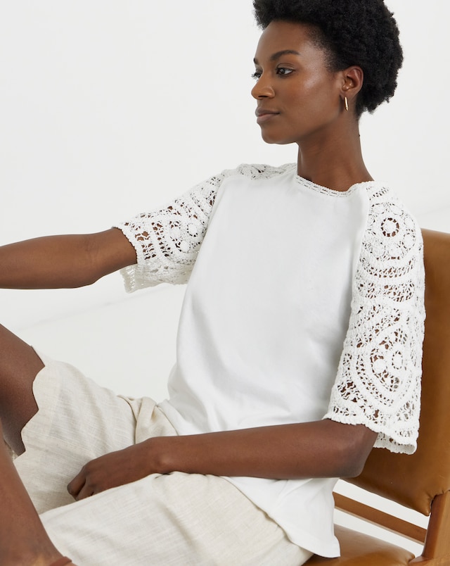 White Crochet Sleeve Top