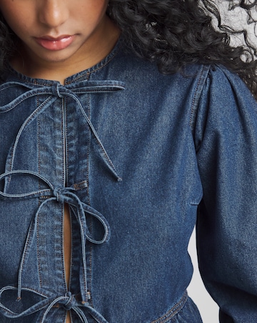 Simply Be Dark Blue Tie Front Denim Peplum Blouse