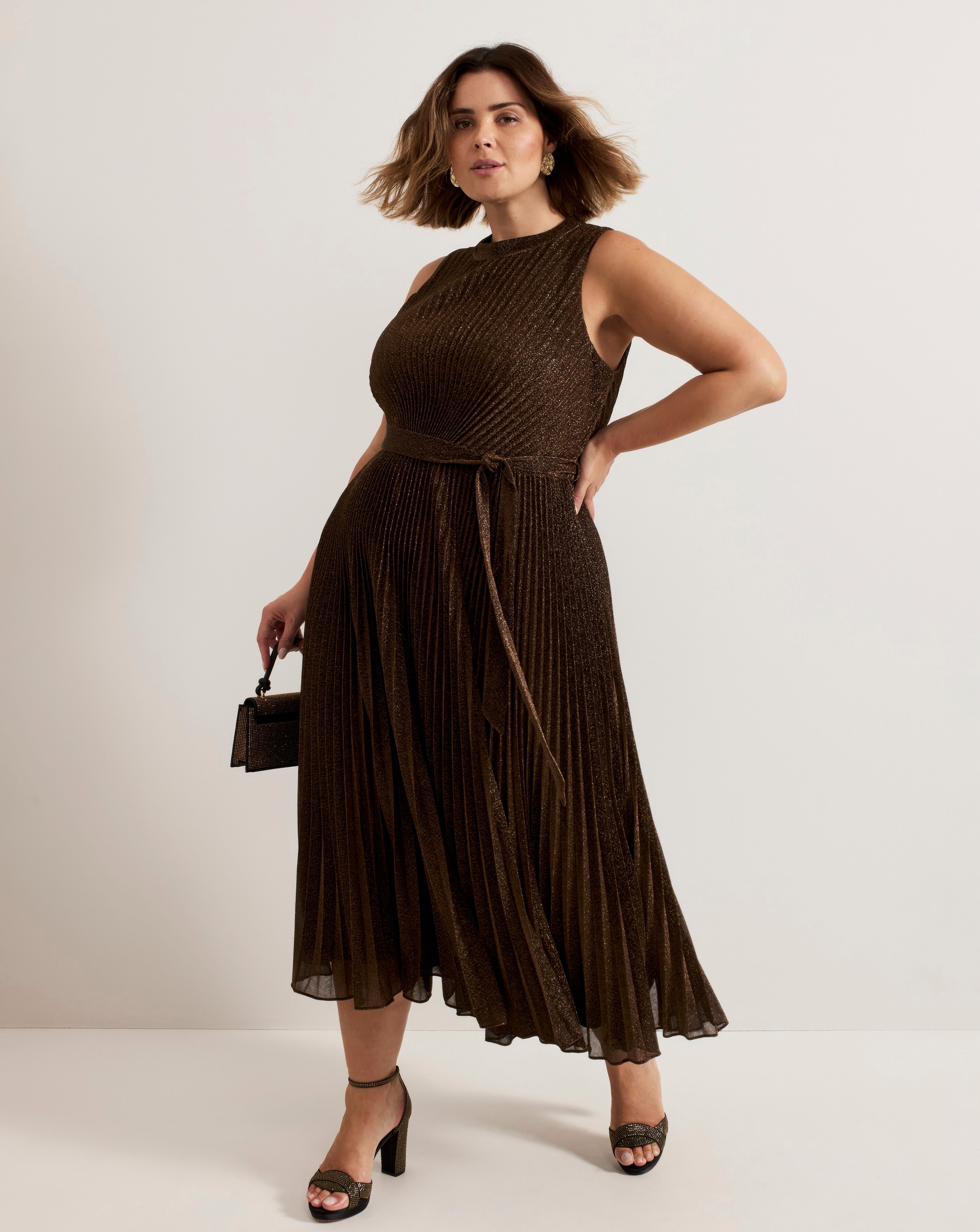 Phase Eight Simara Sparkle Pleat Midi Dress | JD Williams