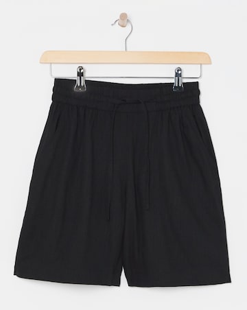 Black Linen Mix Knee Length Shorts