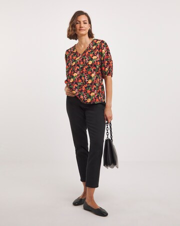 Multi Floral Cotton Flex V Neck Top