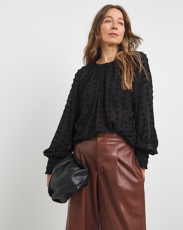 Womens Dobby Long Sleeve Blouse - Black