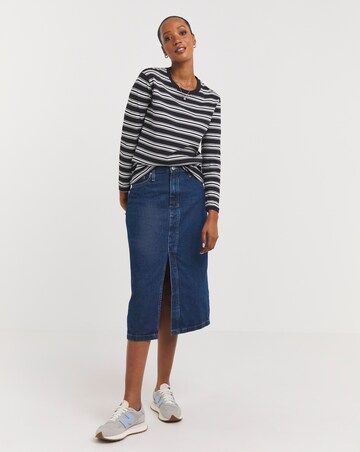 Red/Mono Stripe 2 Pack Stripe/Plain Long Sleeve Crew Neck Tops