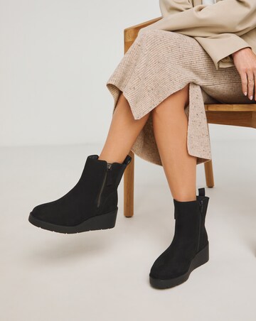 Rene Zip Detail Wedge Ankle Boots - Extra Wide Fit (EEE)