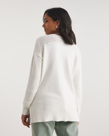 Ivory Multi Stitch Detail V Neck Jumper