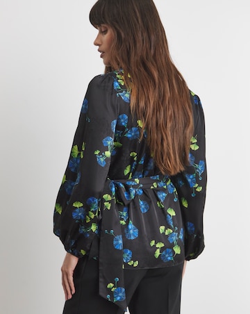 Joanna Hope Floral Satin Wrap Blouse