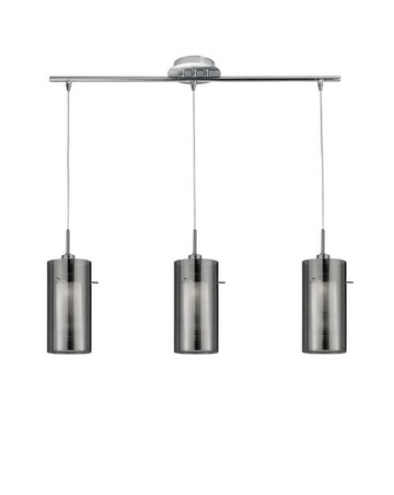 3 Light Brushed Chrome and Smoke/Frosted Double Glass Shade Ceiling Bar Pendant
