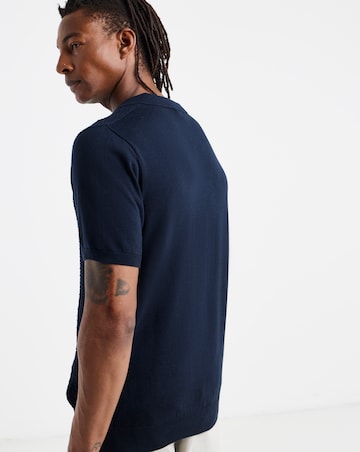 Navy Short Sleeve Textured Revere Knit Polo