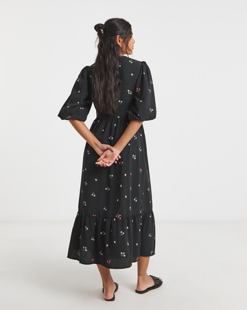 Simply Be Simply Be Ditsy Print Puff Sleeve Woven Wrap Midi Dress