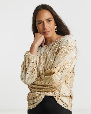 Velvet Sequin Slash Neck Volume Sleeve Top