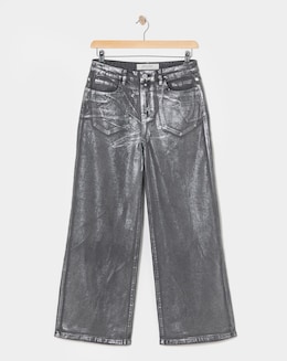 Silver Coated Metallic Wide Leg Jeans