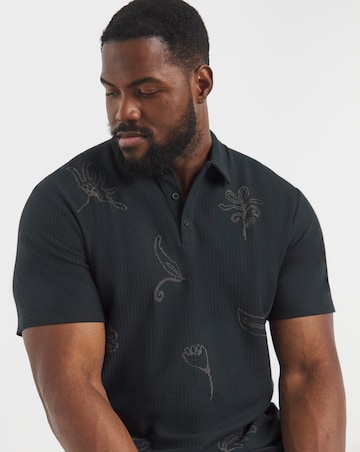 Jack & Jones Premium Leon Floral Printed Polo - Black