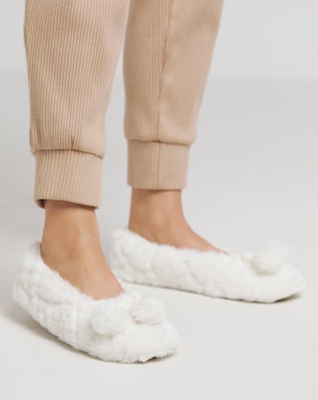 Ebony Pom Pom Ballerina Slippers Extra Wide EEE Fit