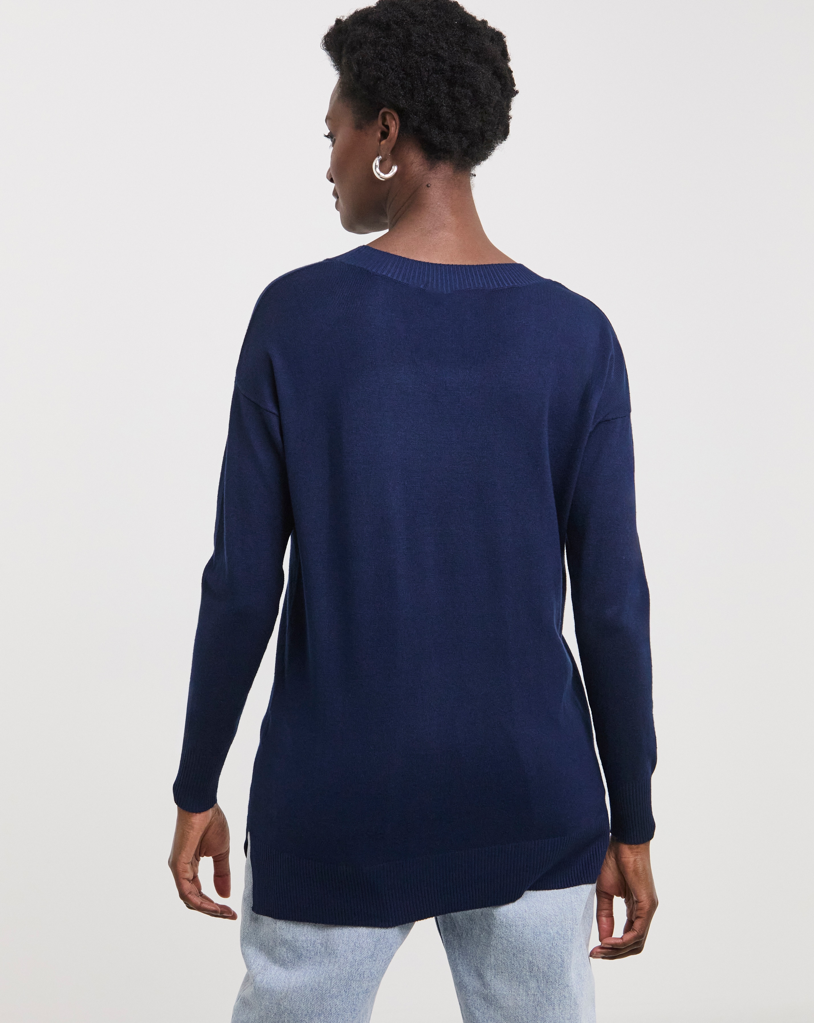 Fine Knit Navy V Neck Slouchy Tunic | JD Williams