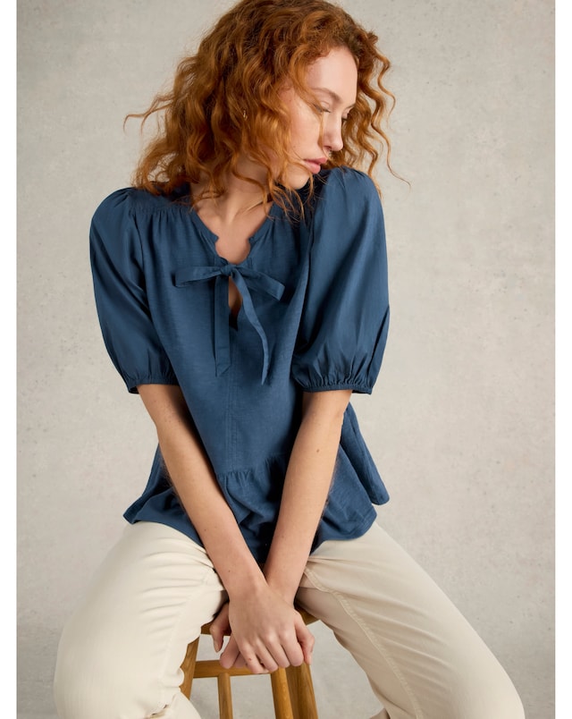 White Stuff Gina Puff Sleeve Tie Top