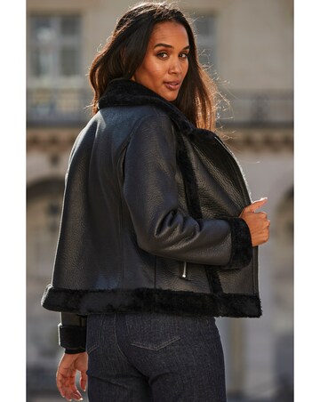 Sosandar Faux Shearling Aviator Jacket